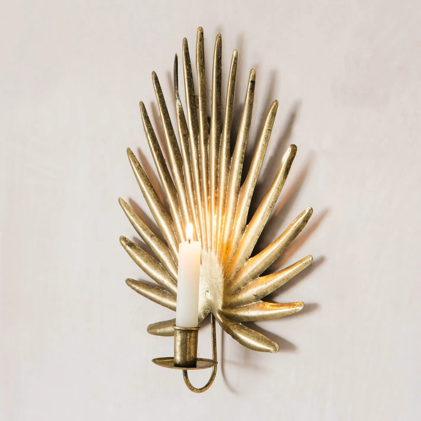 Graham & Green Candle Holders & Candles<Gold Palm Candle Holder Wall Sconce