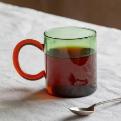Graham & Green Glassware|Tableware<Green Glass Mug with Amber Handle