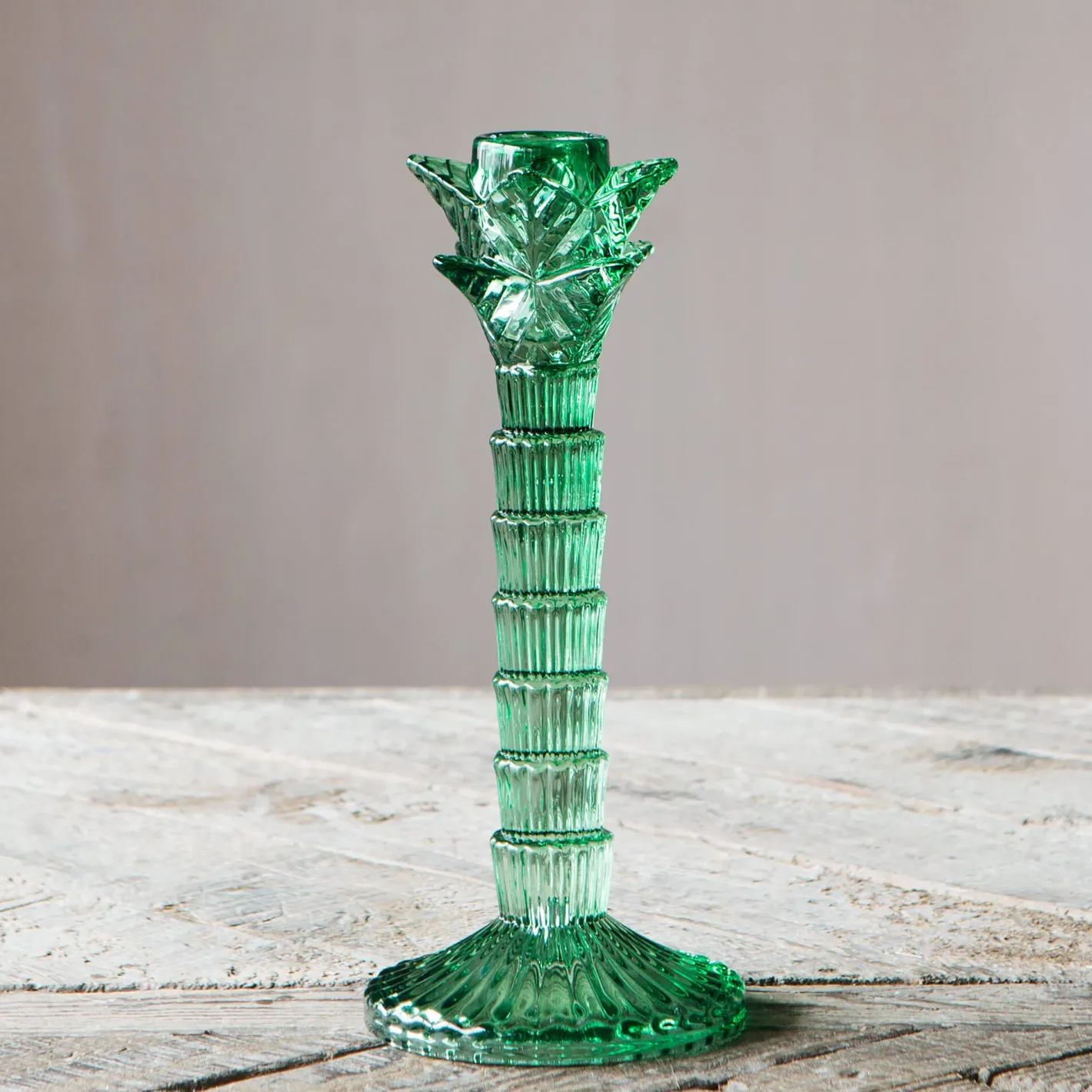 Graham & Green Candle Holders & Candles<Green Glass Palm Tree Candle Holder