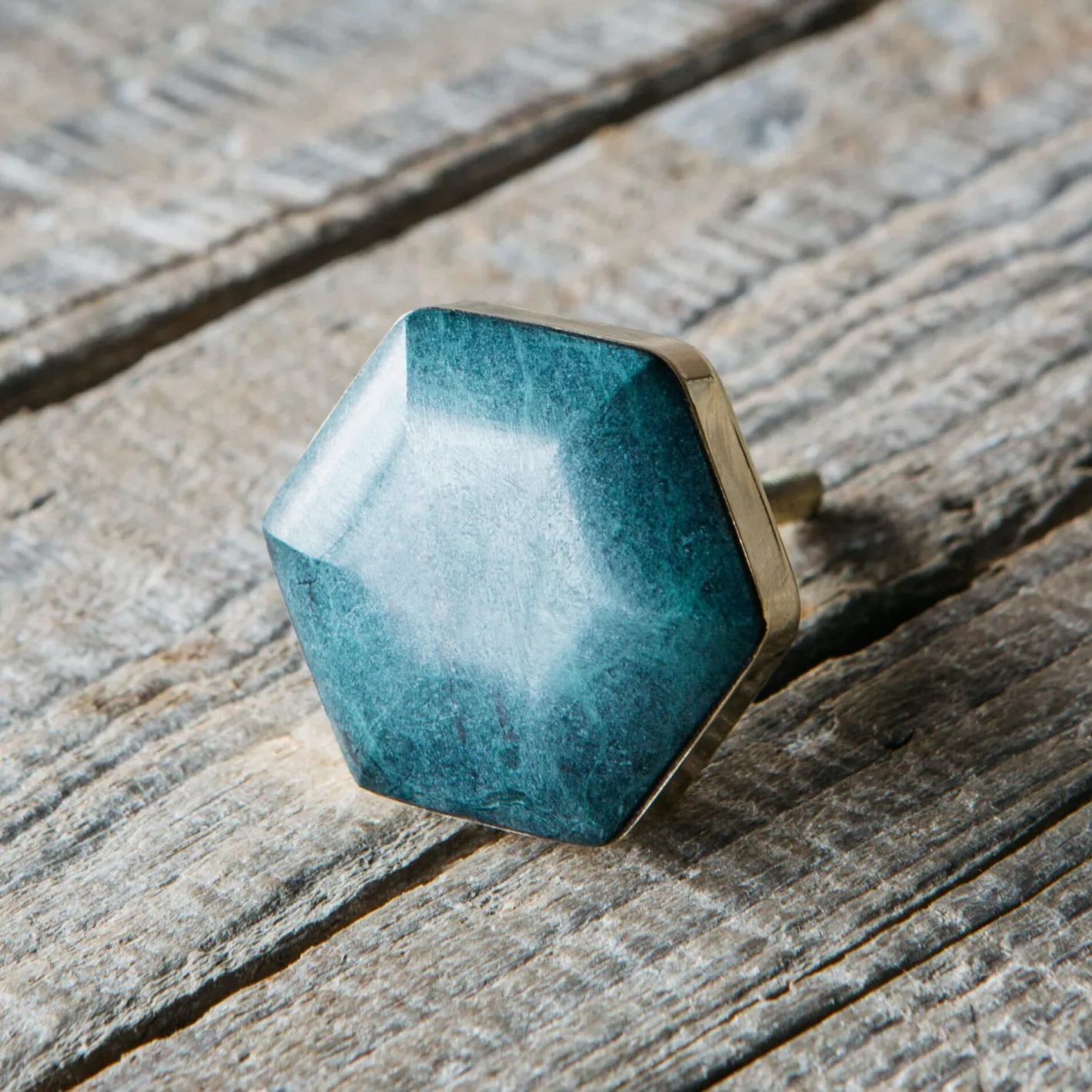 Graham & Green Knobs & Handles<Hexagon Green Marble and Brass Knob