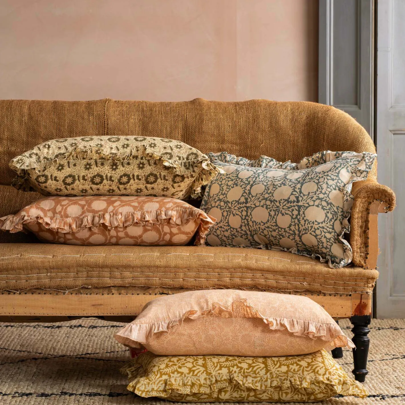 Graham & Green Sofa Cushions|Cushions<Indian Hand Block Printed Rectangular Floral Cushions