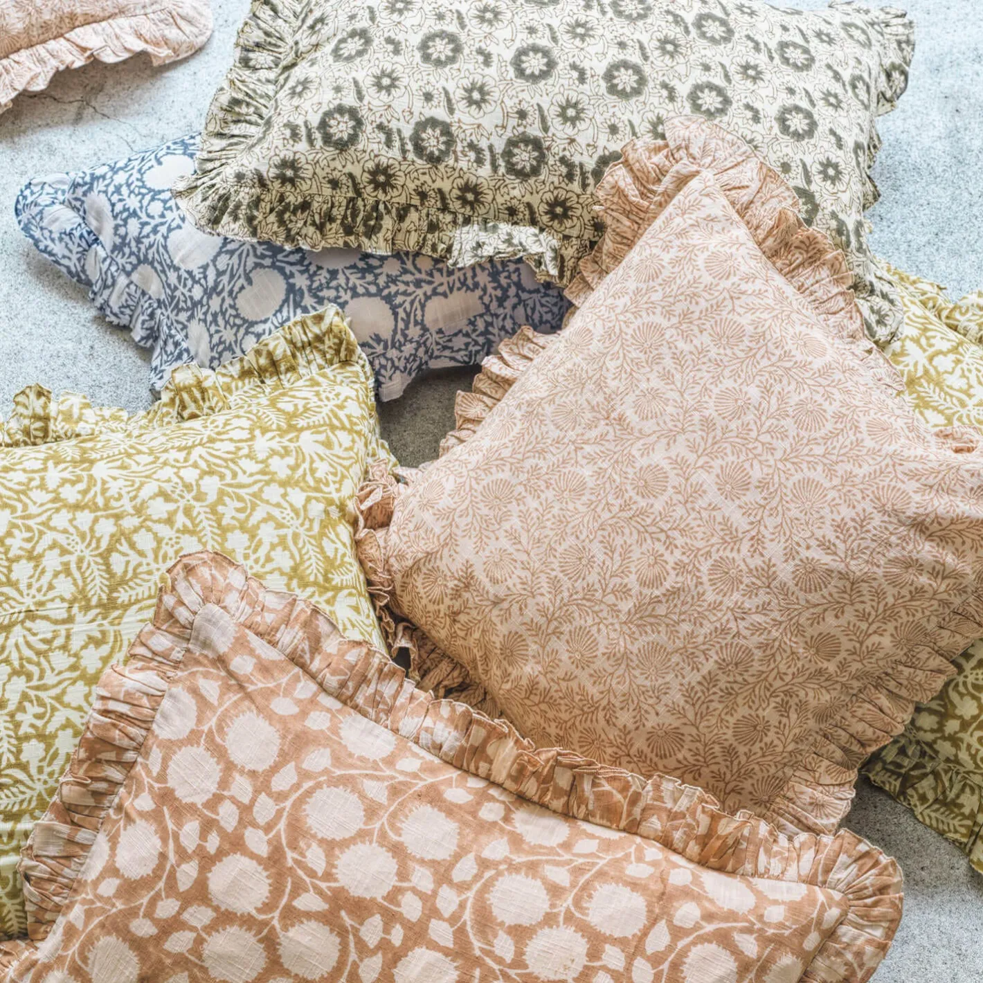 Graham & Green Sofa Cushions|Cushions<Indian Hand Block Printed Square Floral Cushions