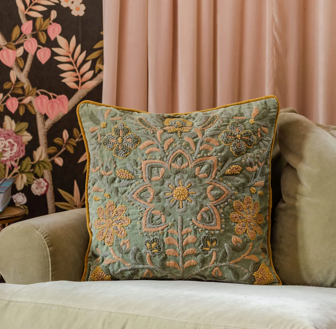 Graham & Green Sofa Cushions|Cushions<Ione Embroidered Velvet Square Cushion