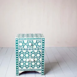 Graham & Green Bedside Tables<Jade Green Floral Bone Inlay Bedside Table