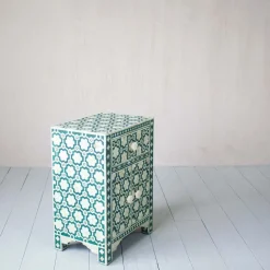 Graham & Green Bedside Tables<Jade Green Floral Bone Inlay Bedside Table