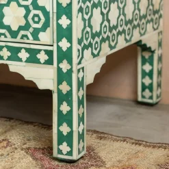 Graham & Green Chests Of Drawers|Chests Of Drawers<Jade Green Floral Bone Inlay Small Double Chest of Drawers