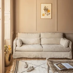 Graham & Green Ready To Go Sofas<Jasmine Natural Belgian Linen Three Seater Sofa