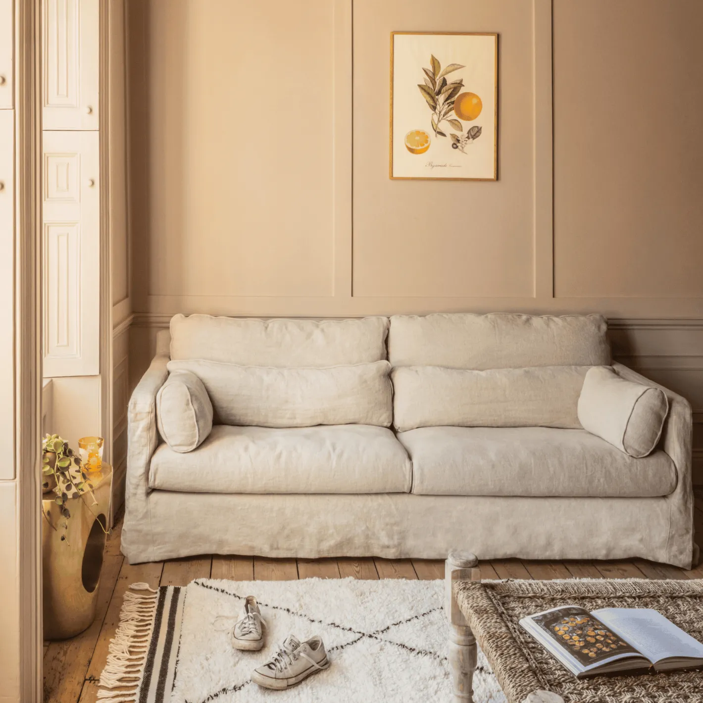 Graham & Green Ready To Go Sofas<Jasmine Natural Belgian Linen Three Seater Sofa