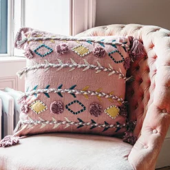 Graham & Green Sofa Cushions|Cushions<Jaz Three Stripe Square Cushion with Pom Poms