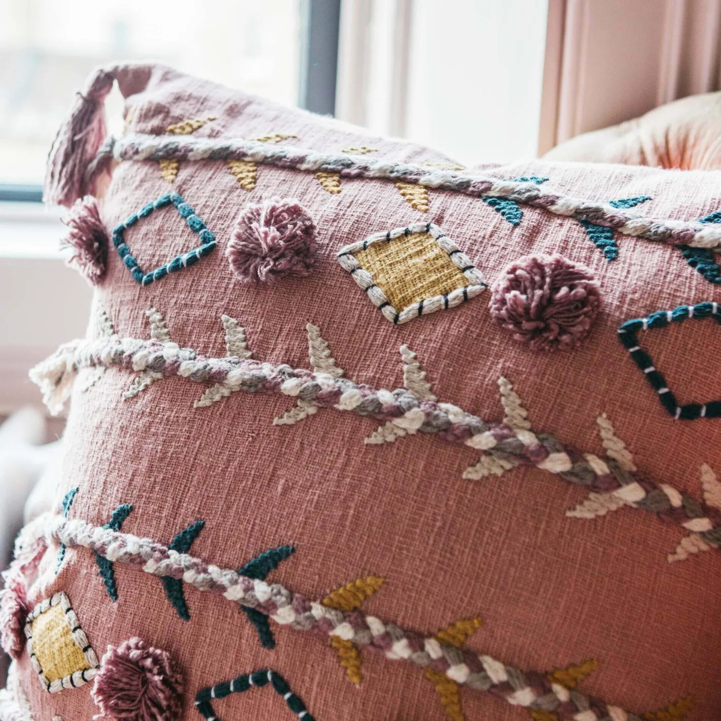 Graham & Green Sofa Cushions|Cushions<Jaz Three Stripe Square Cushion with Pom Poms