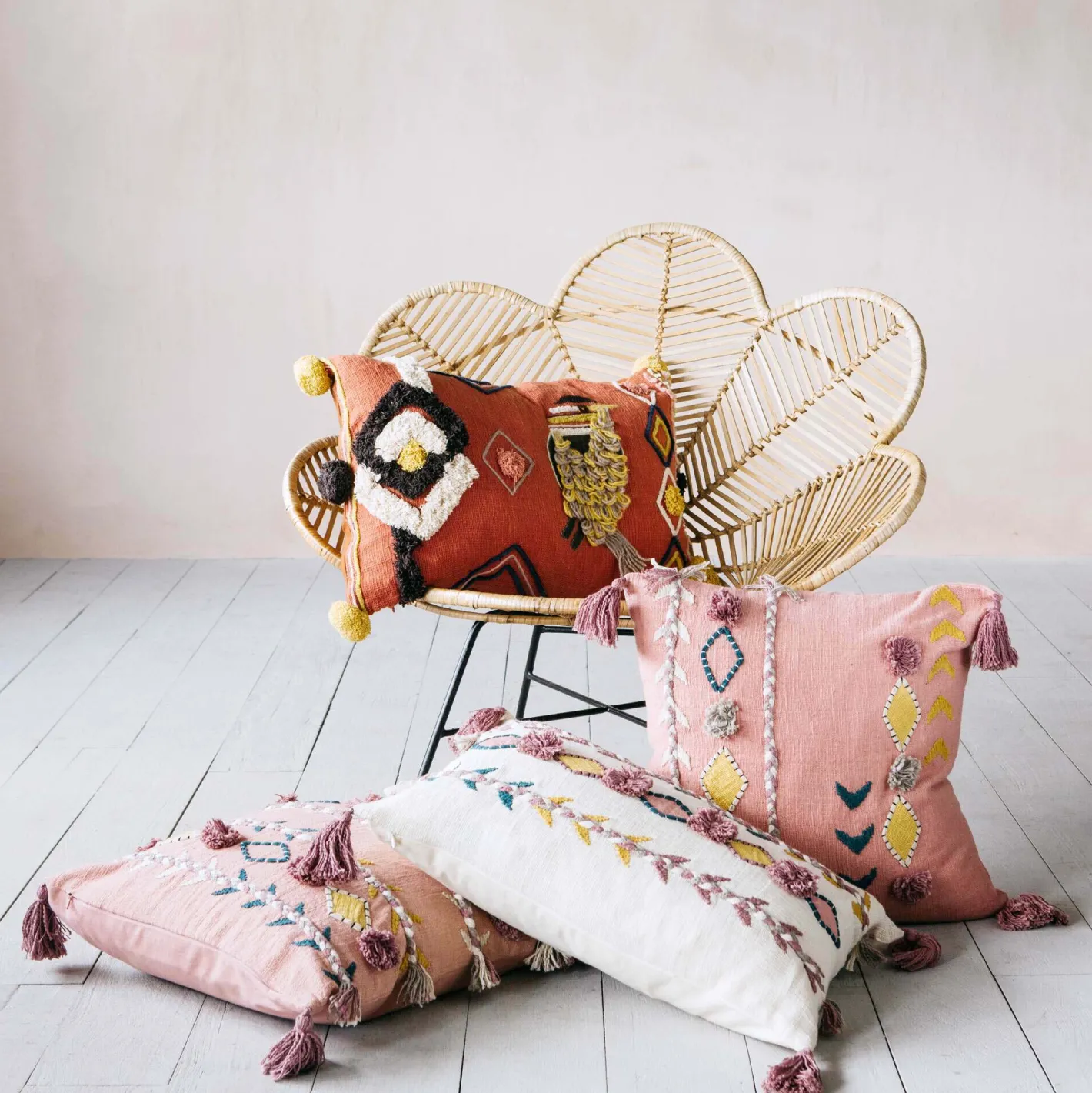 Graham & Green Sofa Cushions|Cushions<Jaz Three Stripe Square Cushion with Pom Poms