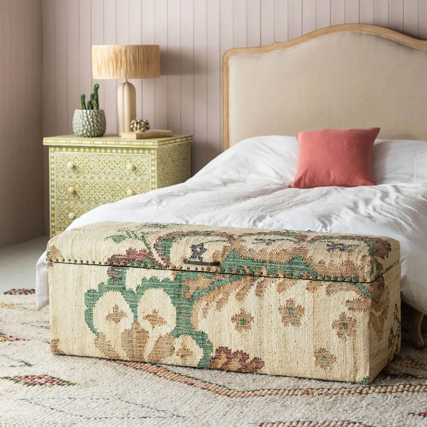Graham & Green Benches & Ottomans|Ottomans & Benches<June Jute Floral Blanket Box