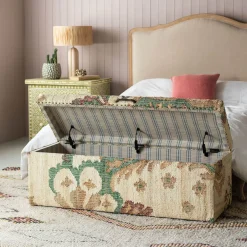 Graham & Green Benches & Ottomans|Ottomans & Benches<June Jute Floral Blanket Box