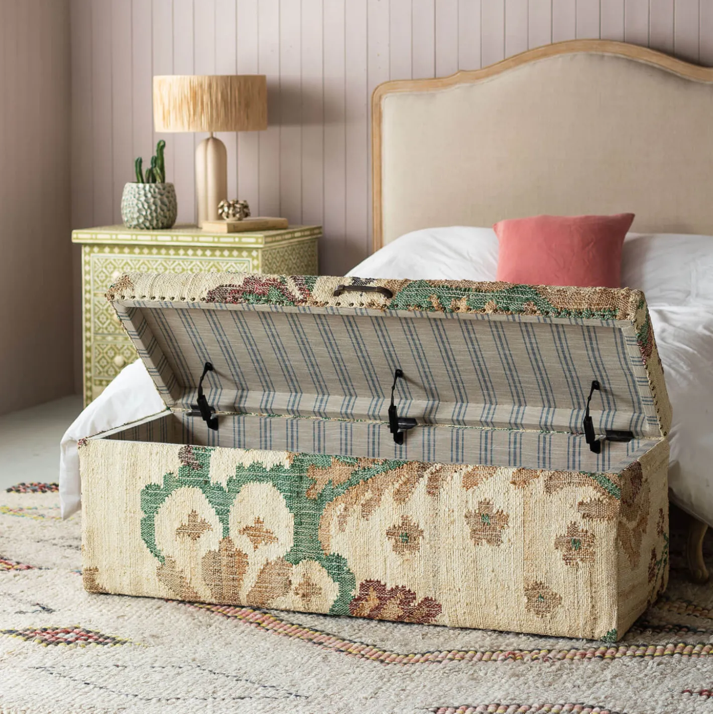 Graham & Green Benches & Ottomans|Ottomans & Benches<June Jute Floral Blanket Box
