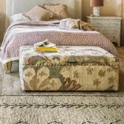 Graham & Green Benches & Ottomans|Ottomans & Benches<June Jute Floral Ottoman