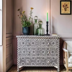 Graham & Green Chests Of Drawers|Chests Of Drawers<Kaleidoscope Bone Inlay Four Drawer Chest of Drawers