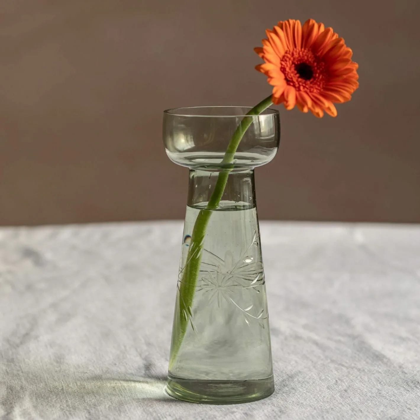 Graham & Green Vases & Plant Pots<Large Etched Floral Green Glass Vase