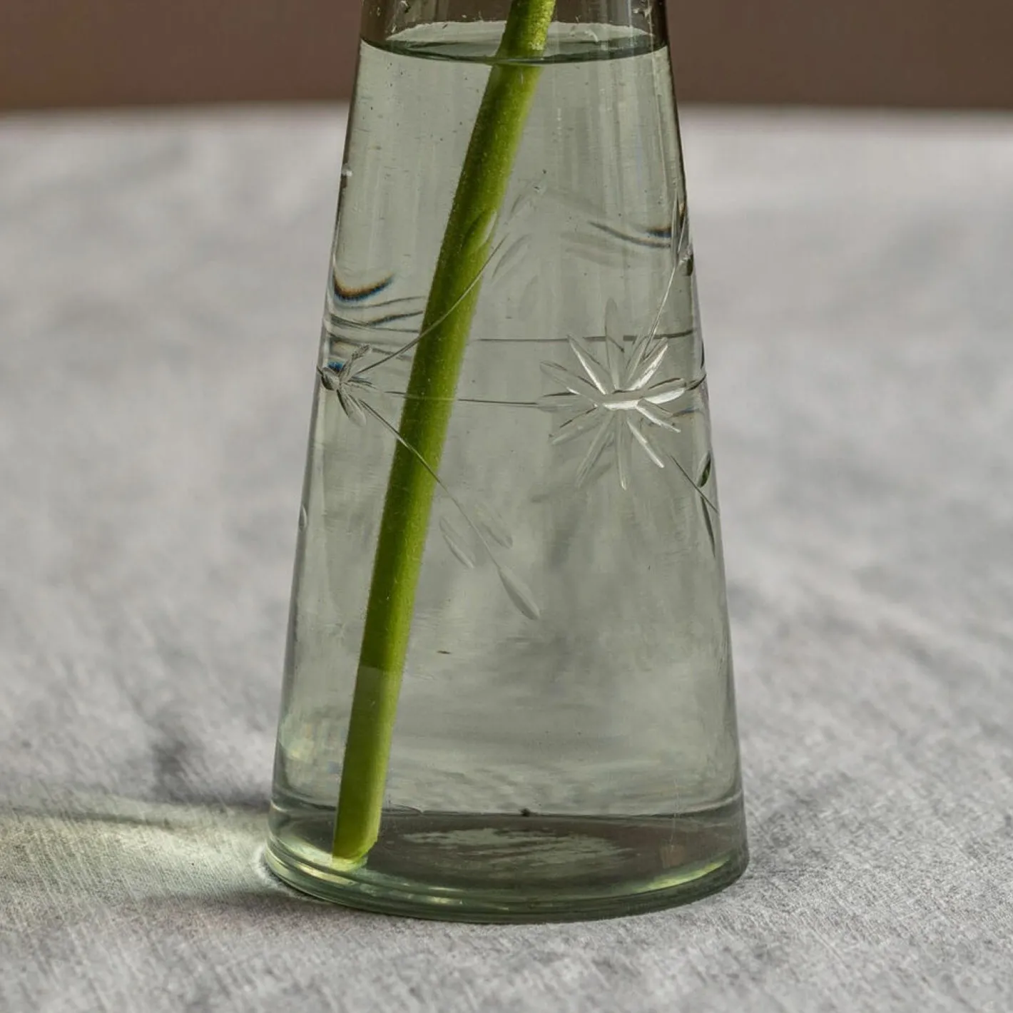 Graham & Green Vases & Plant Pots<Large Etched Floral Green Glass Vase
