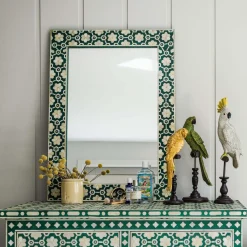 Graham & Green Rectangular Mirrors|Wall Mirrors<Large Jade Green Floral Bone Inlay Mirror