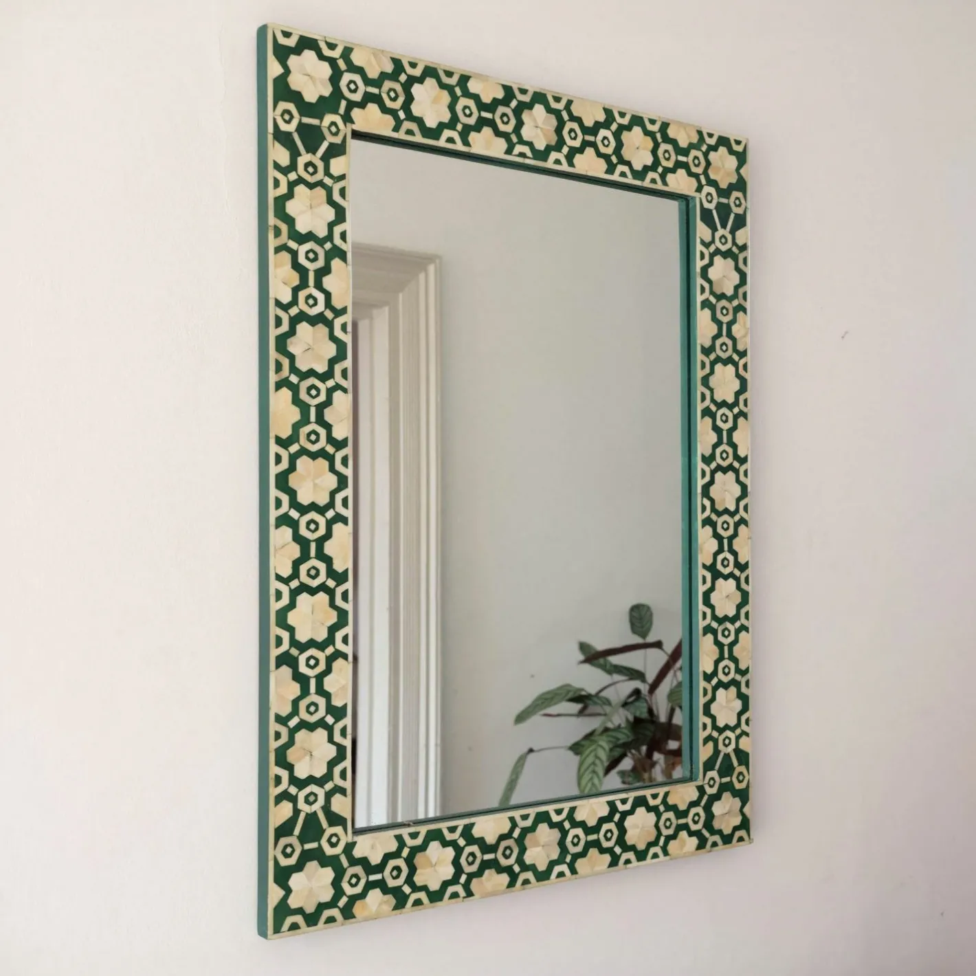 Graham & Green Rectangular Mirrors|Wall Mirrors<Large Jade Green Floral Bone Inlay Mirror