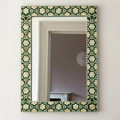 Graham & Green Rectangular Mirrors|Wall Mirrors<Large Jade Green Floral Bone Inlay Mirror
