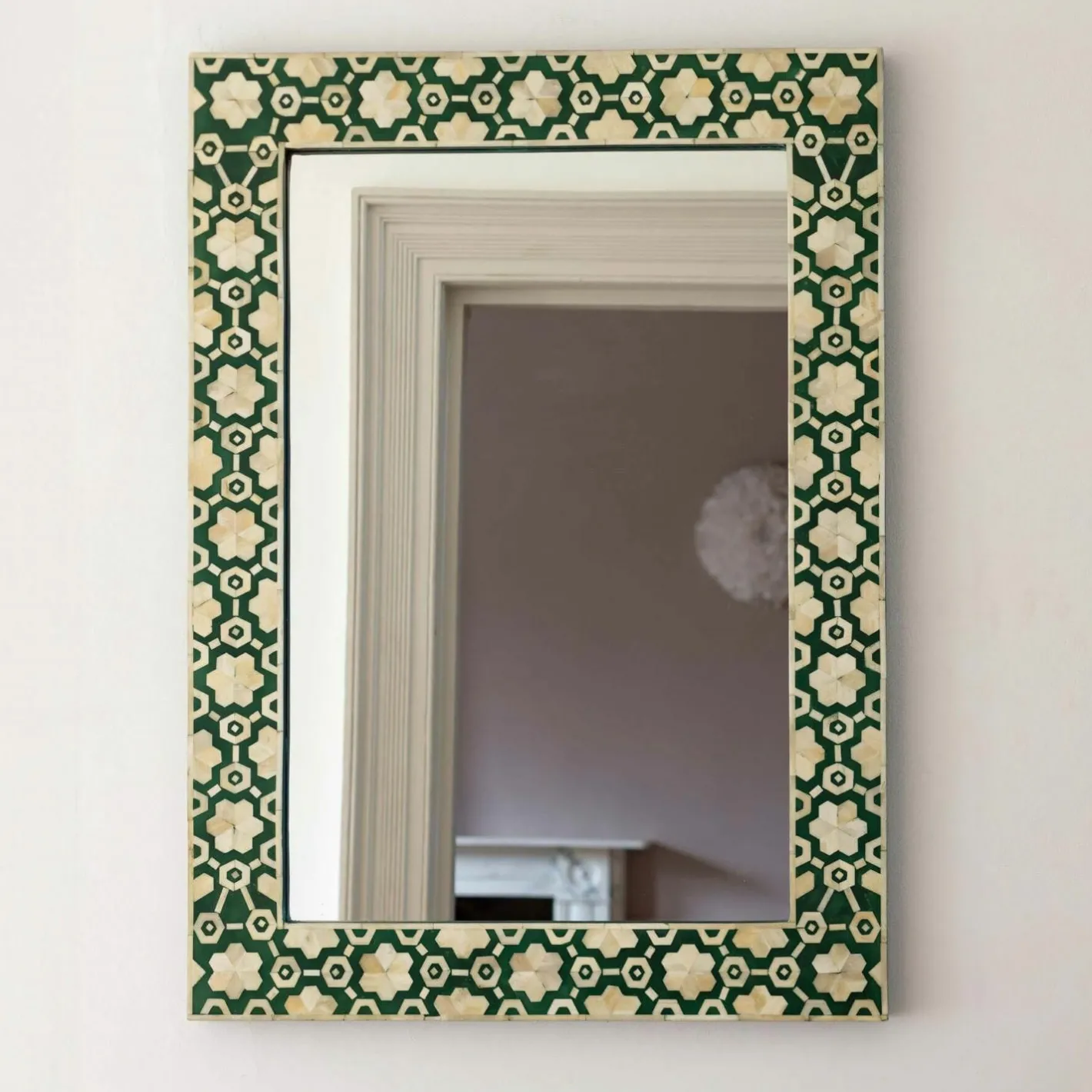 Graham & Green Rectangular Mirrors|Wall Mirrors<Large Jade Green Floral Bone Inlay Mirror