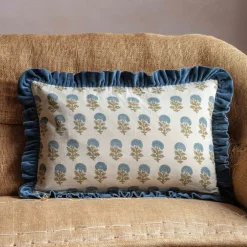 Graham & Green Sofa Cushions|Cushions<Large Rectangular Velvet Frill Block Printed Cushions