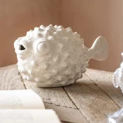 Graham & Green Decorative Accessories<Large White Ceramic Blowfish Ornament