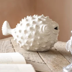 Graham & Green Decorative Accessories<Large White Ceramic Blowfish Ornament