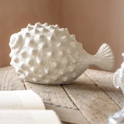 Graham & Green Decorative Accessories<Large White Ceramic Blowfish Ornament
