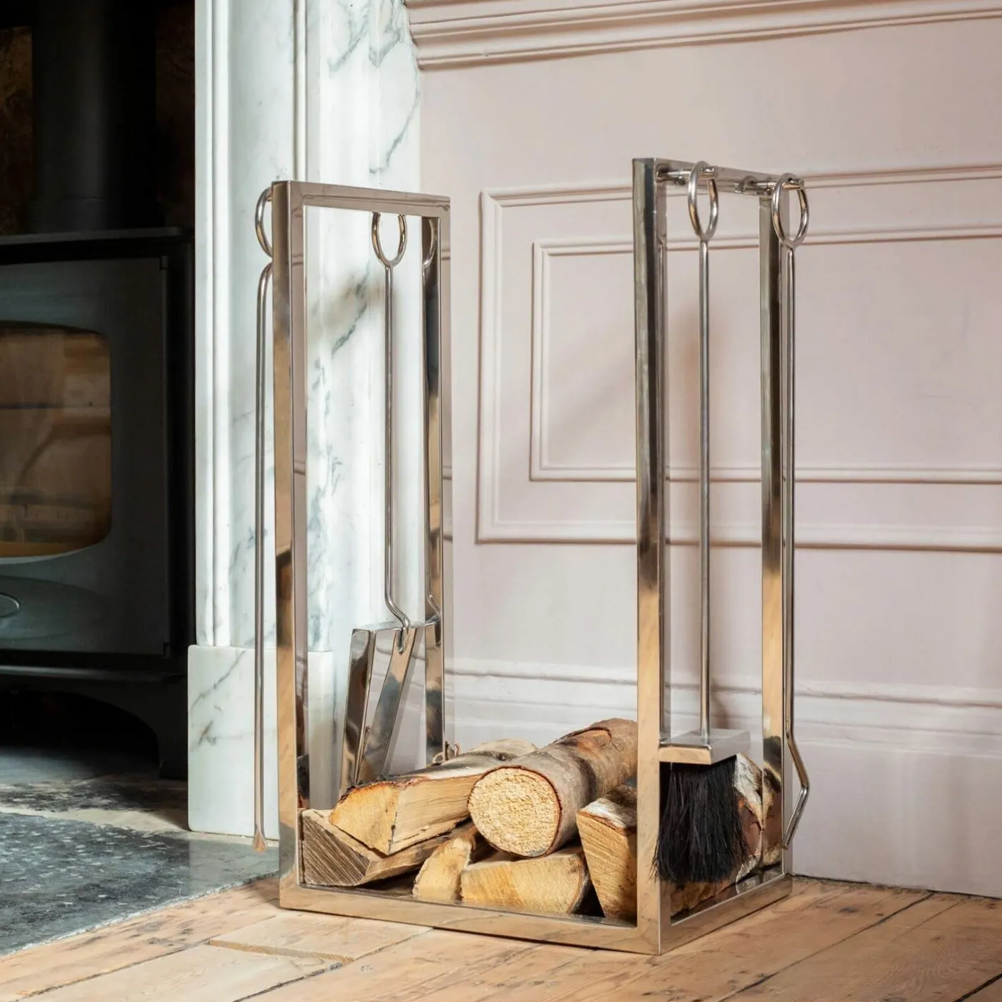 Graham & Green Fireside<Log Holder with Tool Set