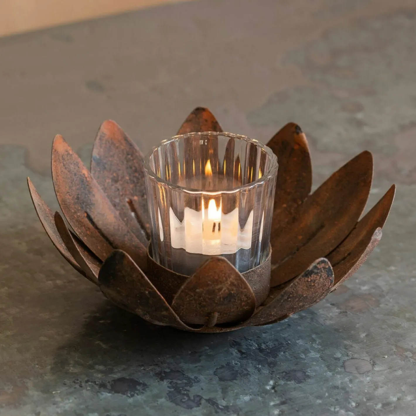 Graham & Green Candle Holders & Candles<Lotus Rust Tealight Holder