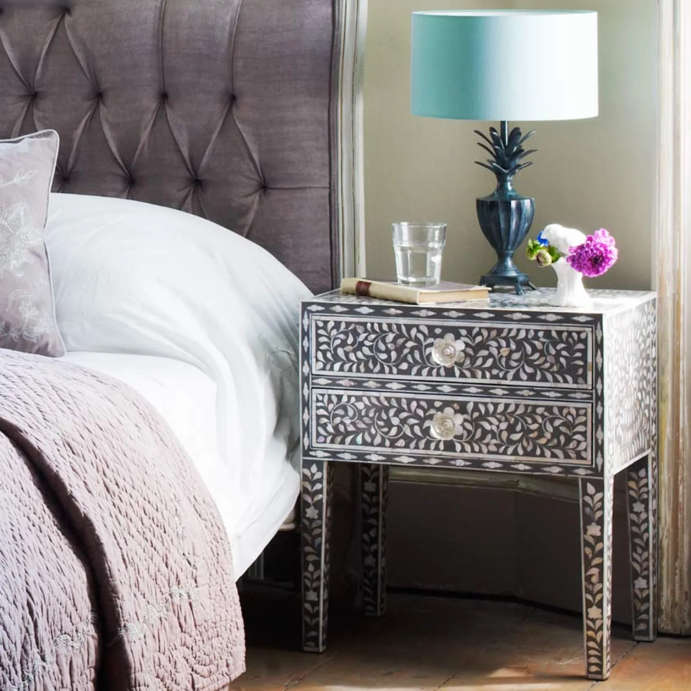 Graham & Green Bedside Tables<Maxi Grey Mother of Pearl Bedside Table