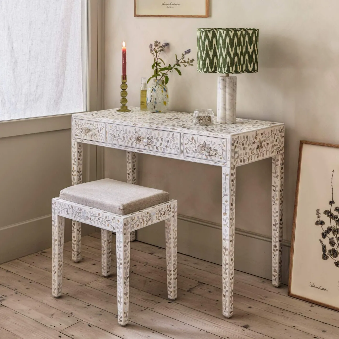 Graham & Green Stools|Dressing Tables & Stools<Maxi White Mother of Pearl Stool