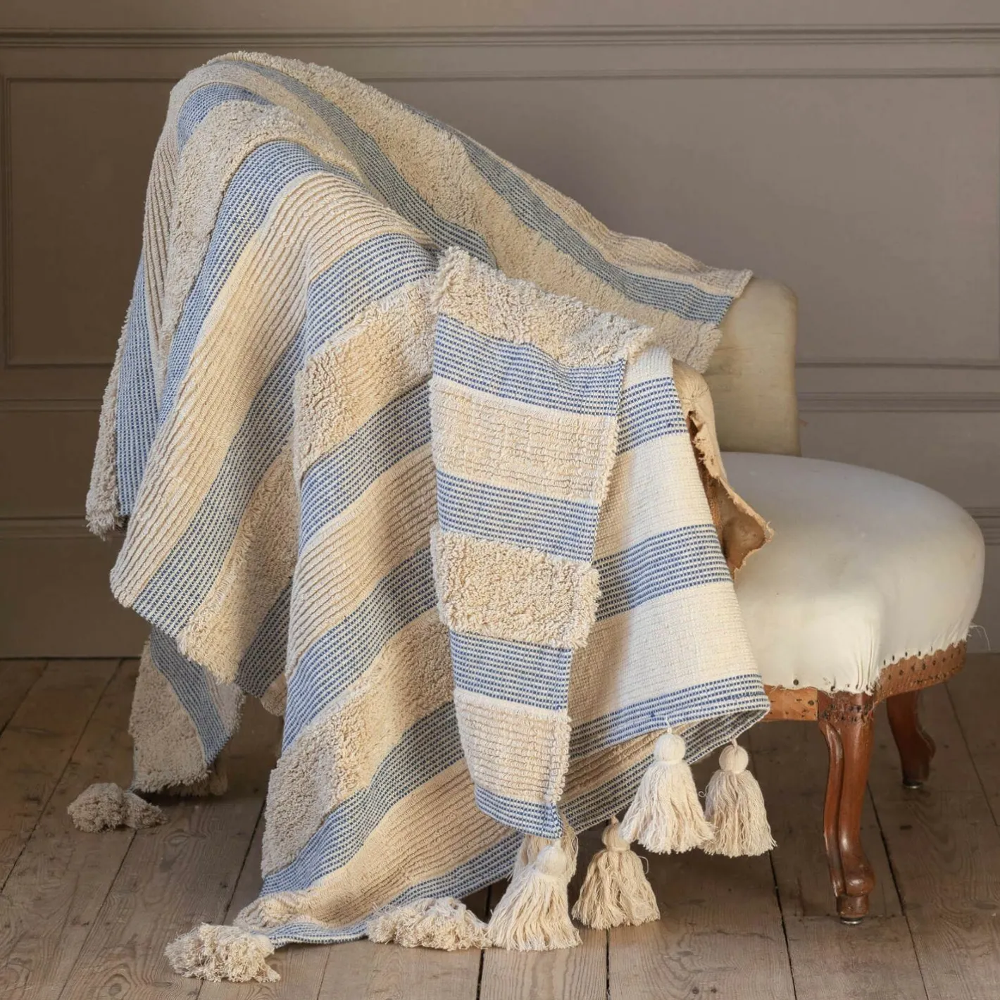 Graham & Green Sofa Throws|Throws & Blankets<Misty Blue and White Striped Throw