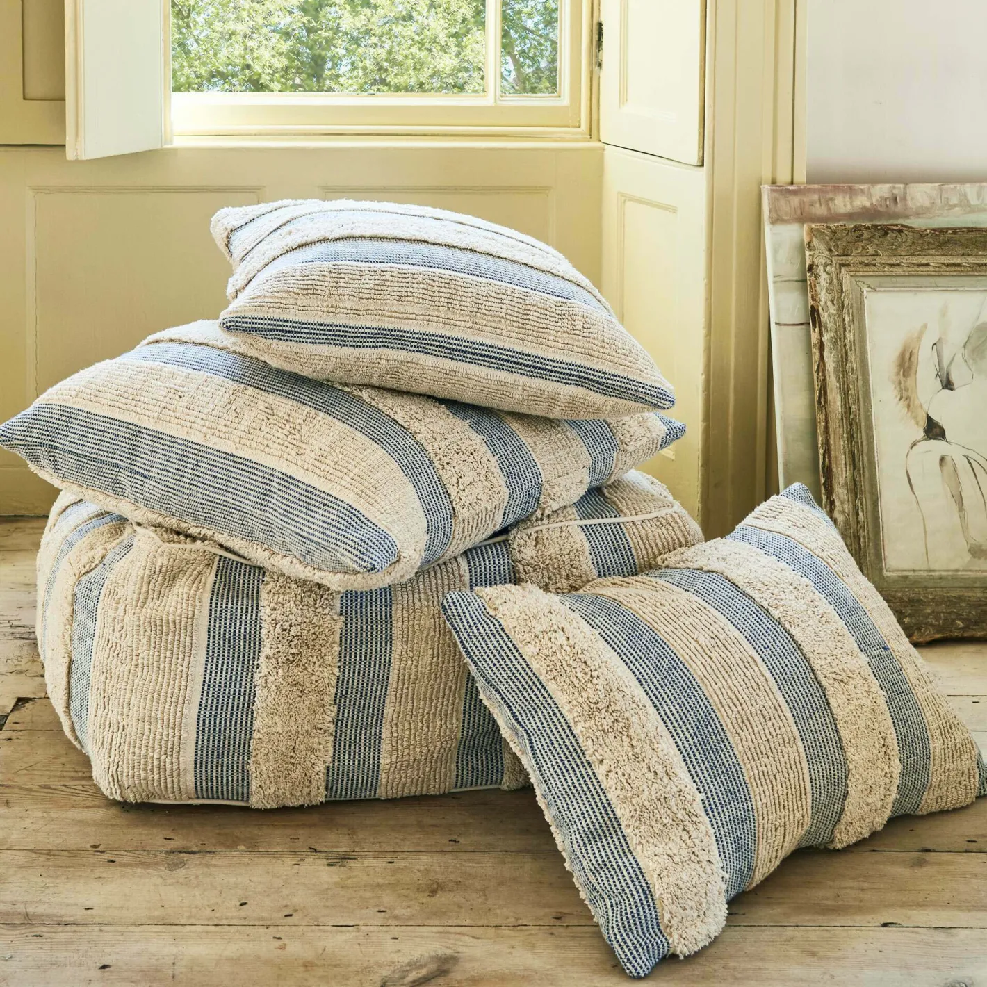 Graham & Green Sofa Cushions|Cushions<Misty Square Blue and White Striped Cushion
