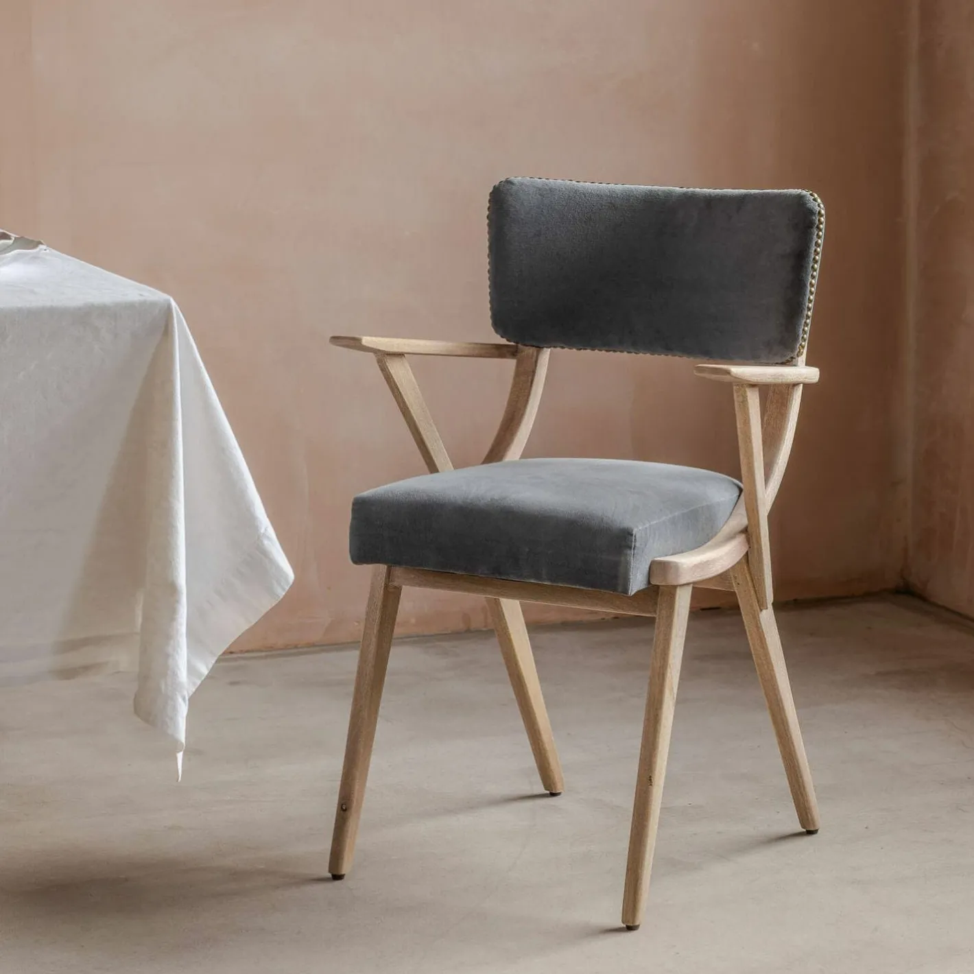 Graham & Green Dining Chairs<Myles Grey Velvet Armchair
