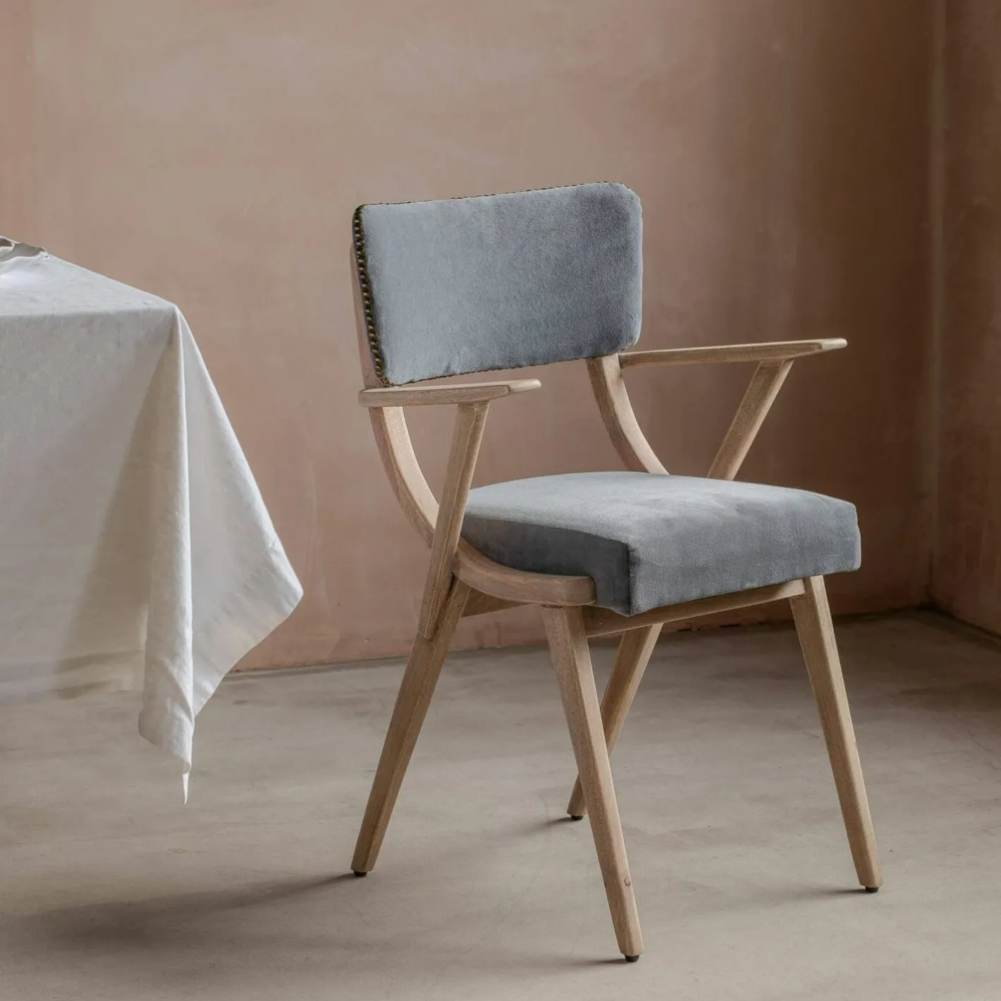 Graham & Green Dining Chairs<Myles Grey Velvet Armchair
