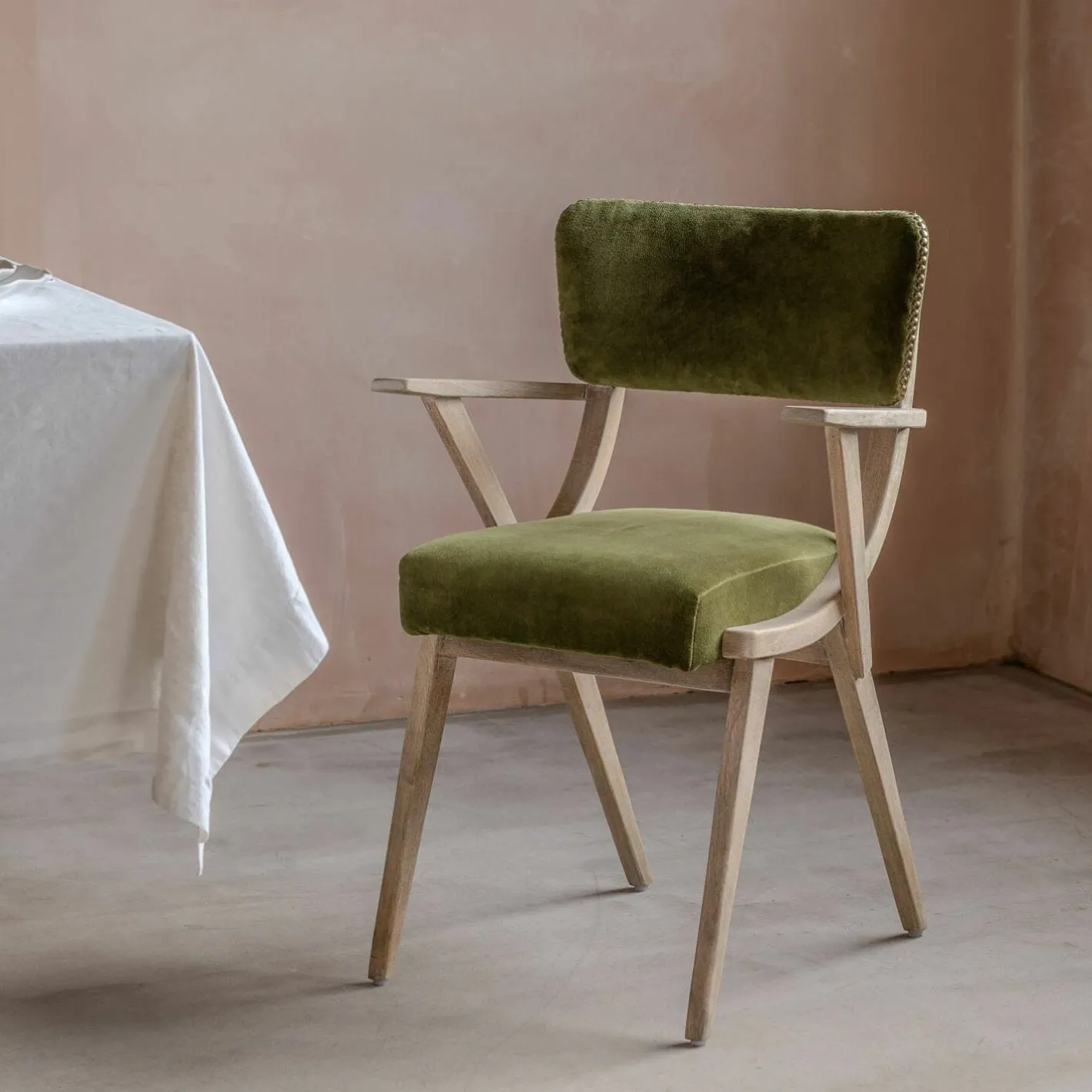 Graham & Green Dining Chairs<Myles Olive Velvet Armchair