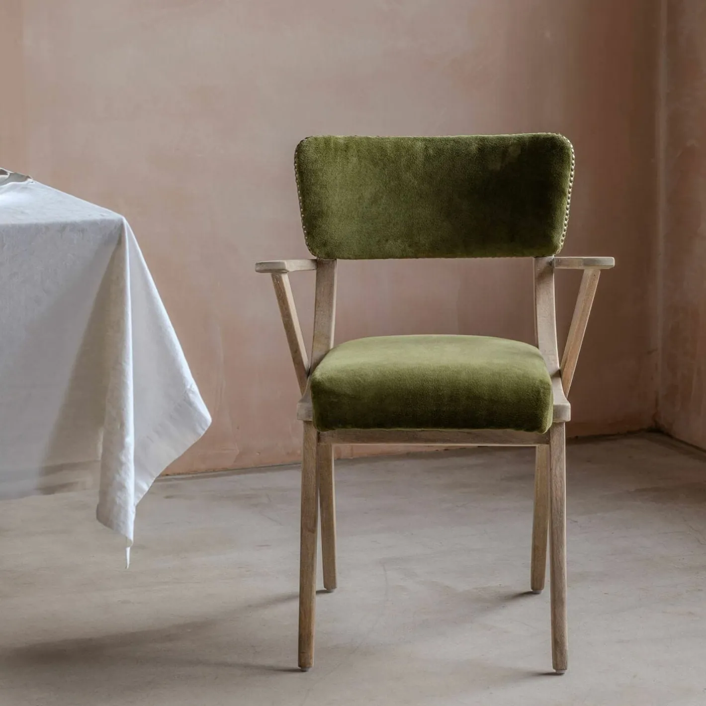 Graham & Green Dining Chairs<Myles Olive Velvet Armchair
