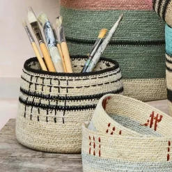 Graham & Green Household Storage<Natural and Black Stitched Cross Basket