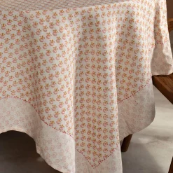 Graham & Green Table Cloths & Napkins|Table Cloths & Napkins<Natural Flower Block Printed Tablecloths