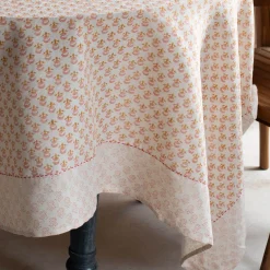Graham & Green Table Cloths & Napkins|Table Cloths & Napkins<Natural Flower Block Printed Tablecloths