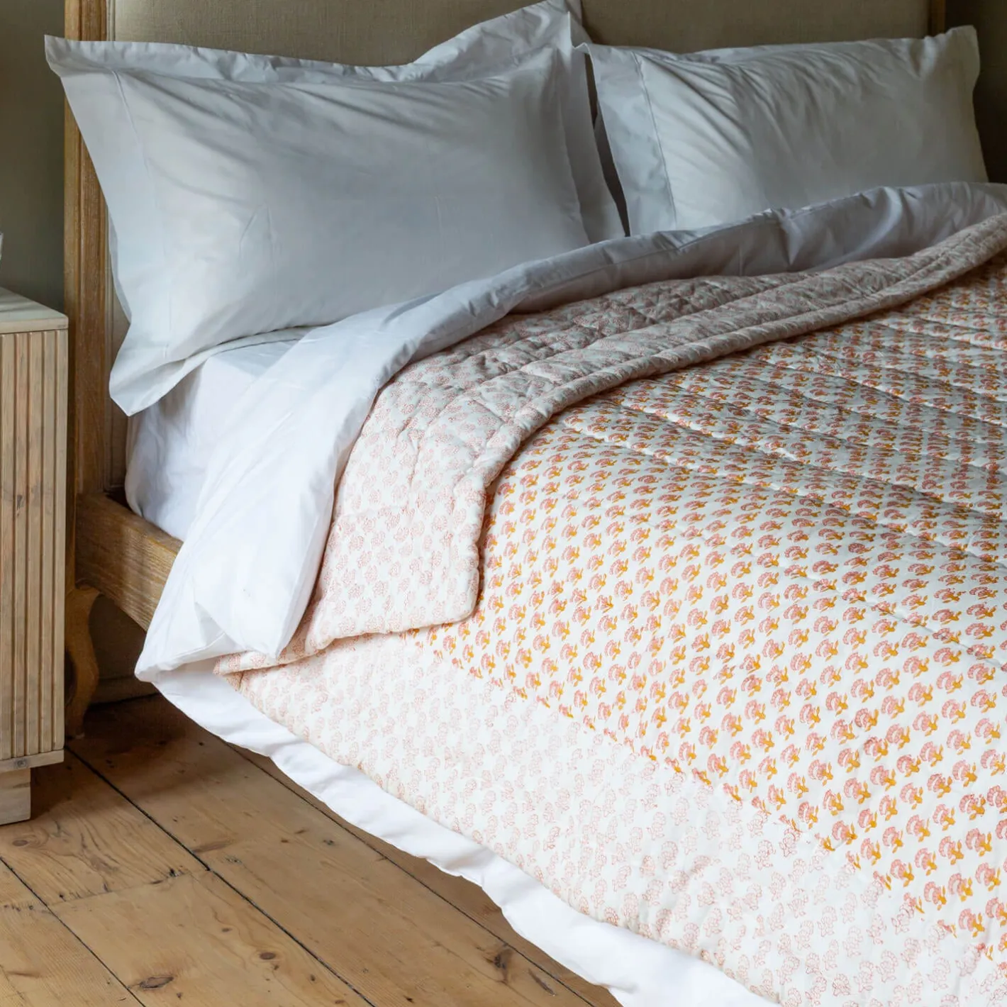 Graham & Green Quilts & Bedding<Natural Flower Hand-Printed Quilt