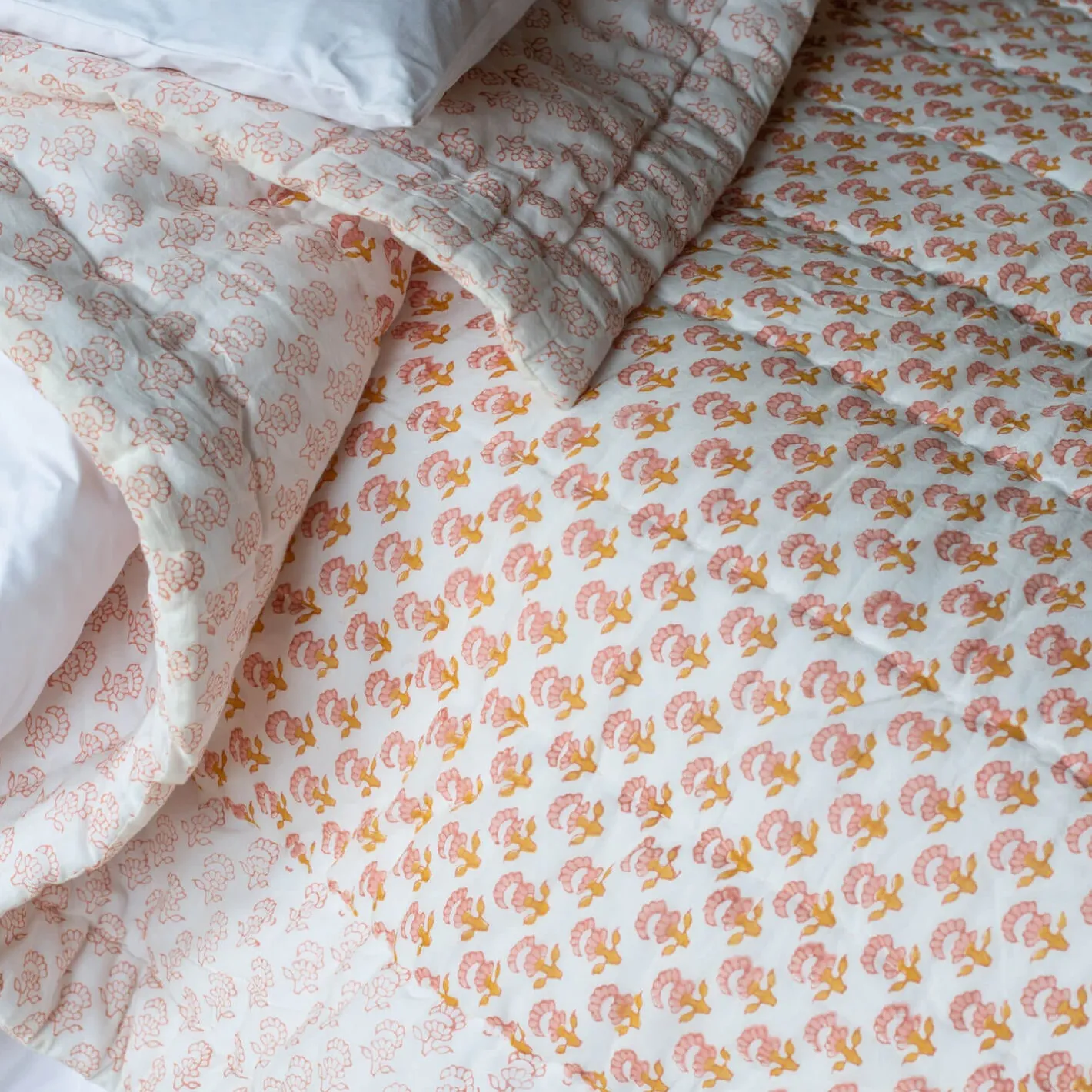 Graham & Green Quilts & Bedding<Natural Flower Hand-Printed Quilt