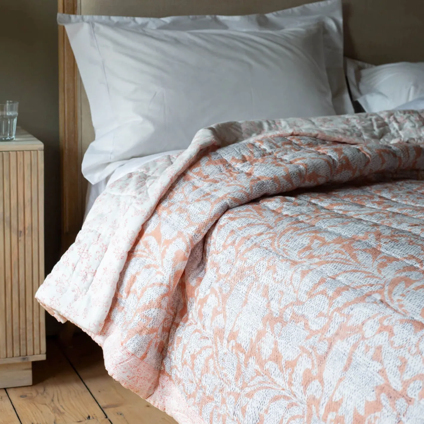 Graham & Green Quilts & Bedding<Natural Leaf Hand-Printed Quilt