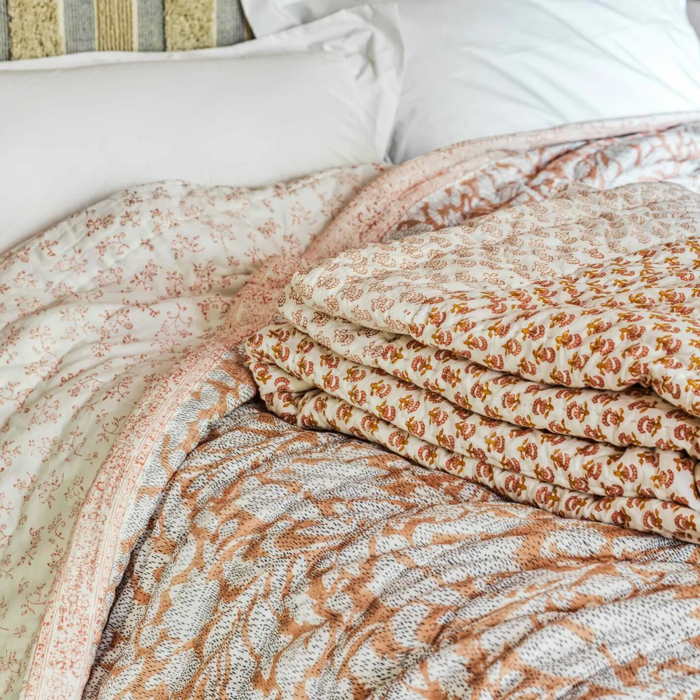 Graham & Green Quilts & Bedding<Natural Leaf Hand-Printed Quilt