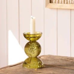 Graham & Green Candle Holders & Candles<Olive Bubble Glass Candle Holders
