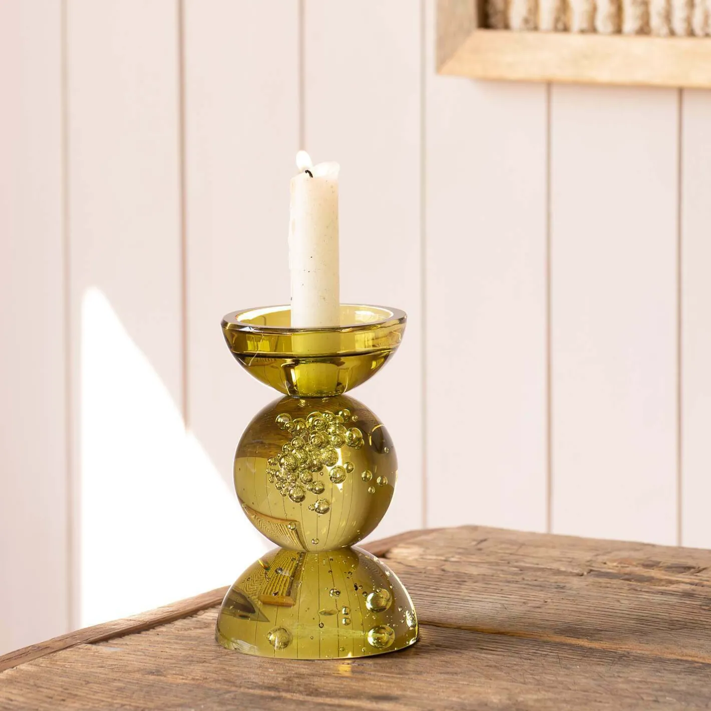 Graham & Green Candle Holders & Candles<Olive Bubble Glass Candle Holders