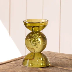 Graham & Green Candle Holders & Candles<Olive Bubble Glass Candle Holders
